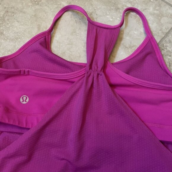Lululemon Women's Sz 8 No Limits Tank Raspberry Pink Layered Racerback Bra/Tank - Picture 4 of 11